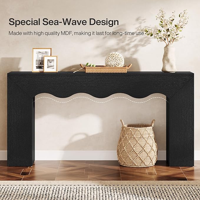 Tribesigns 63" Farmhouse Console Table, Wooden Couch Table Behind Sofa with Storage, Long Entryway Sofa Station, Narrow Console Stand with Base, Hallway Stand for Entryway, Living Room (1, Black)