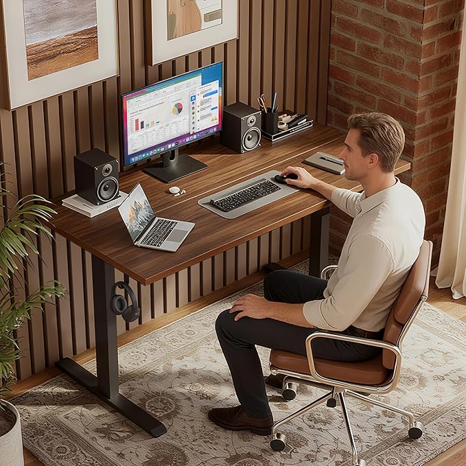 Klicelor 60 Inch Large Electric Standing Desk, Height Adjustable Office Desk, Sit Stand Up Computer Gaming Desk with Memory Preset, Two-Piece Desktop, Dark Walnut