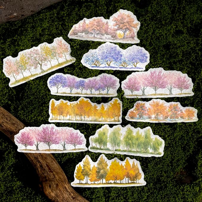 AuriicLeaf Tree Washi Stickers Set, 120PCS Nature-Inspired Forest Stickers for Scrapbooking, Journaling, DIY Crafts, and Art Supplies