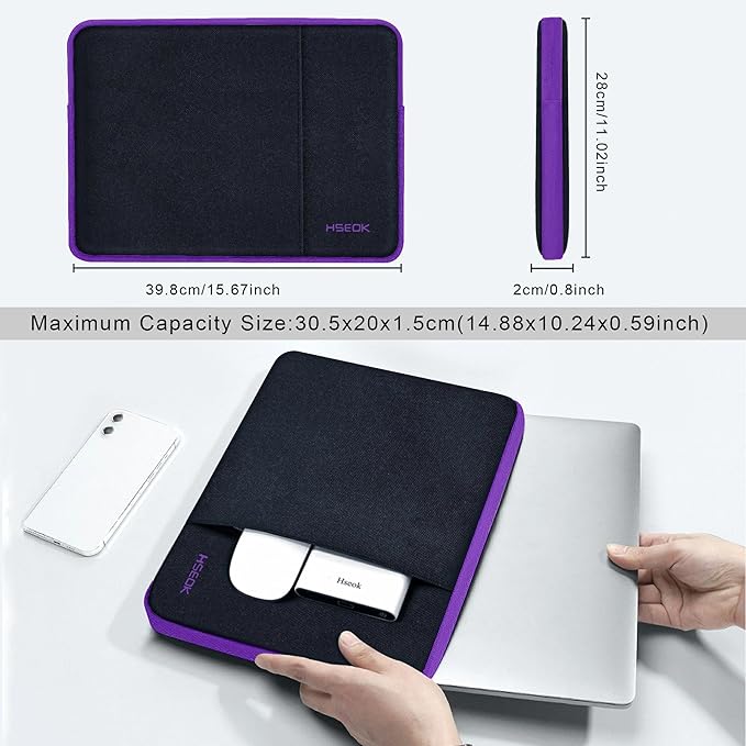 Hseok Laptop Case 15.6 Inch Sleeve, Shockproof Protective Water Repellent with Accessory Pocket,Compatible with Mac Pro 16 inch 2025-2019, Sleeve Bag for Most 15 15.6 16 Notebooks,B02K07