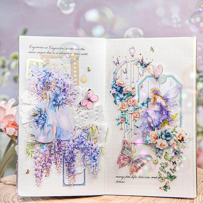 AuriicLeaf Fairy Tale PET Sticker Set, 60PCS Fantasy Scrapbook Supplies with Gold Foil Accents Waterproof Journal Stickers for DIY Crafts, Planners, and Collages