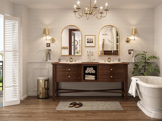 Brightify Arched Mirror, Arched Wall Mirror, 20 x 30 Inch Gold Arch Mirror, Metal Frame Gold Bathroom Mirror, Arched Top Bathroom Vanity Mirror for Living Room Bedroom Mantel Entryway Hallways