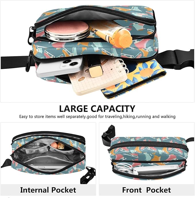 Ice Skates Fanny Pack for Women Men Water Resistant Fashion Waist Packs with Adjustable Strap Belt Bag for Travel Workout Jogging Hiking 21220342