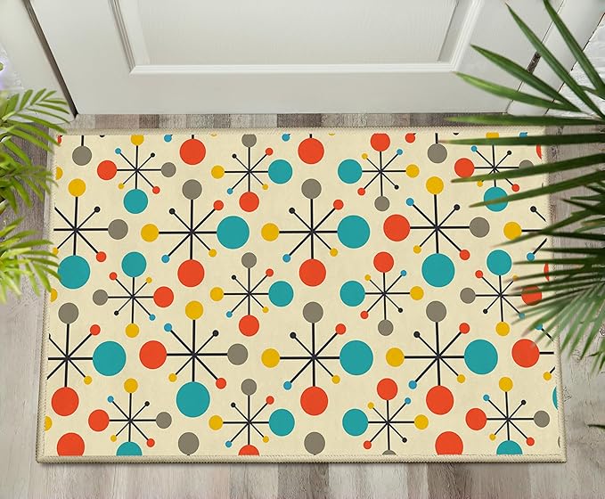 Retro Front Door Mat Small Entryway Rug Carpet 2x3 Non Slip Washable Mid Century Modern Indoor Doormat Floor Mats for Kitchen Bathroom Bedroom Entrance Entry (Yellow)
