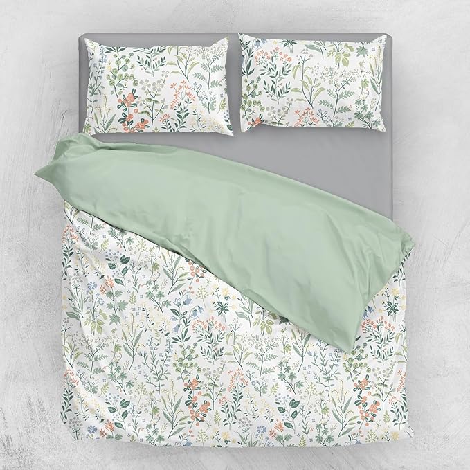 Botanical Floral Duvet Cover Twin Fresh Soft 100% Cotton Comforter Cover Floral Print Cottagecore Bedding Set with 2 Pillowcases Vintage Country Wildflower Comforter Cover with Zipper Closure Twin