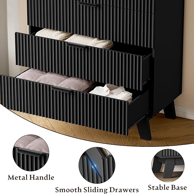 BORNOON 39" Tall Dresser for Bedroom, 4-Drawer Fluted Chest of Drawers, Modern Wood Highboy with Deep Storage, Metal Slides & Handles, Anti-Tip Kit, Vertical Clothes Organizer for Apartment, Nursery
