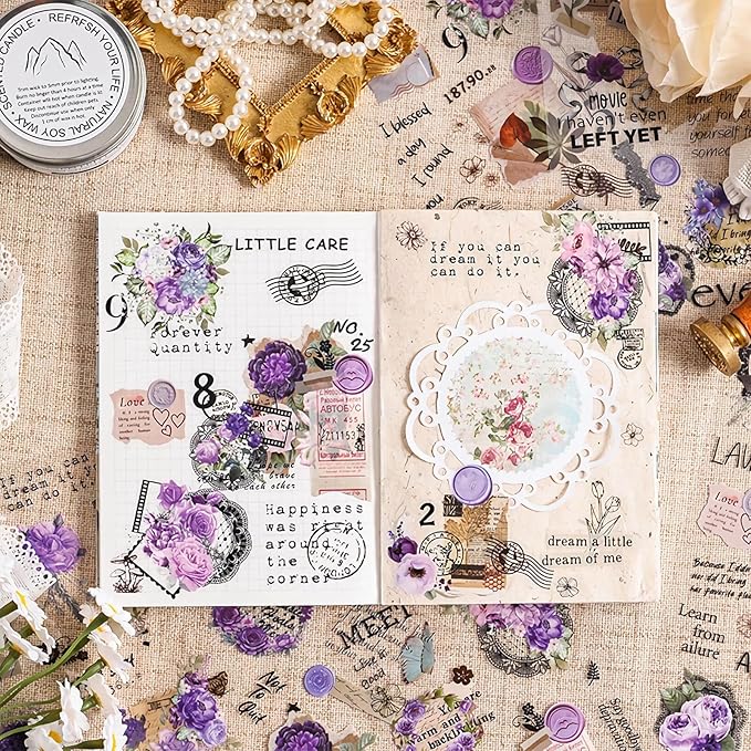 Ptyism 309 Pcs/24 Sheets Stickers for Scrapbooking,Scrapbook Flower Stickers for Scrapbooking Art Journal Bullet Journal Accessories