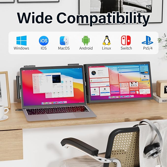 MAGICRAVEN Laptop Screen Extender, 15.6" FHD 1080P IPS Portable Monitor for Laptop 14-16.5" with USB-C/HDMI Port, Plug and Play Attachment Screen Extender for Windows/Mac/Android/Switch/PS5/Xbox