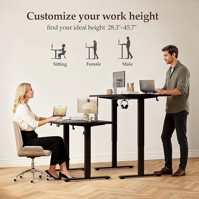 Klicelor 40 Inch Electric Standing Desk, Height Adjustable Office Desk, Sit Stand Up Computer Desk with Memory Preset, Two-Piece Desktop, Black