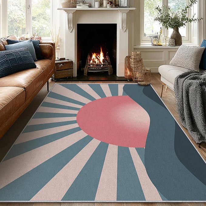 Boho Sun Rugs 5x7, Mid Century Modern Abstract Washable 5 x 7 Area Rug for Living Room, Bedroom, Low Pile Non Slip Stain Resistant Carpet, Mid Century Home Decor Accessories & M865
