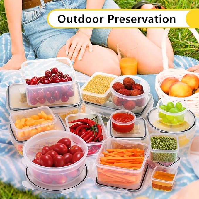 34 PCS Food Storage Containers Set with Airtight Lids (17 Lids &17 Containers) - BPA-Free Plastic Food Container for Kitchen Storage Organization, Fruit Meal-prep Containers with Labels & Marker