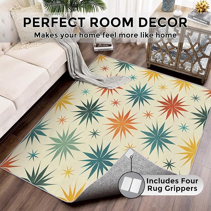 Retro Atomic Rugs for Living Room Decor, 3x5 ft, Mid Century Modern Area Rugs for Bedroom, Soft Non Slip Washable 50s Abstract Geometric Carpet Home Decorations D-g48