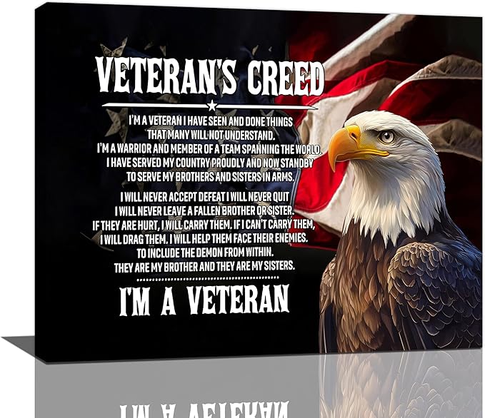 Veteran Wall Art Patriotic Pictures Wall Decor Military Canvas Prints Veterans Day Decorations Painting Framed Bald Eagle Artwork Office Home Man Cave Decor For Bathroom Bedroom Living Room 20"x16"