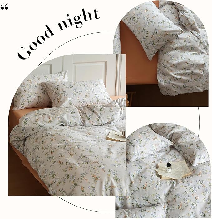 LifeTB Vnitage Style Flower Duvet Cover Set Twin Soft Cotton Botanical Floral Comforter Cove Girls Cottagecore Bedding Set Boho Flower Comforter Cover with Zipper Ties Vintage Country Bedding
