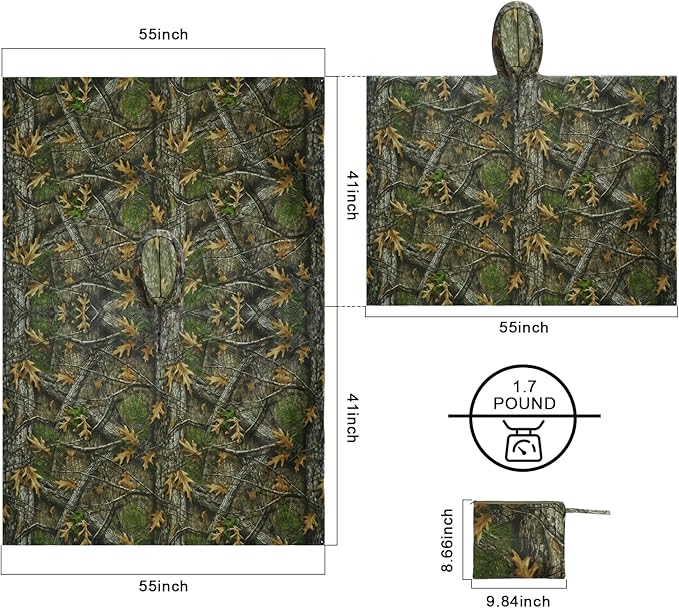 LOOGU Camo Rain Poncho with Hood Waterproof Lightweight Raincoat Rain Gear Men Women Outdoor Camping Hunting Hiking Fishing