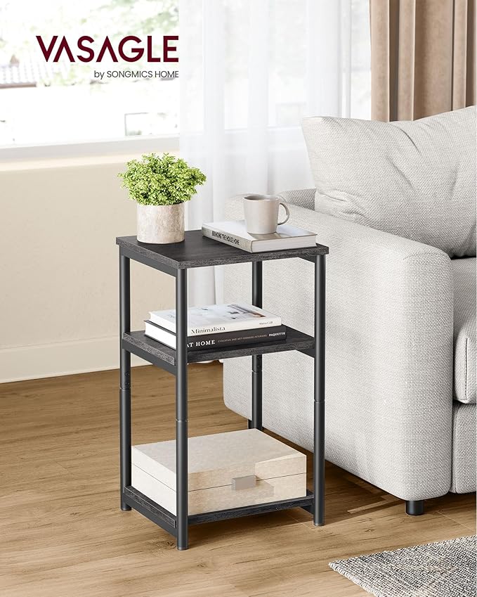 VASAGLE Side Table, Small End Table, Tall Nightstand for Living Room, Bedroom, Office, Bathroom, Misty Gray and Classic Black ULET273B68