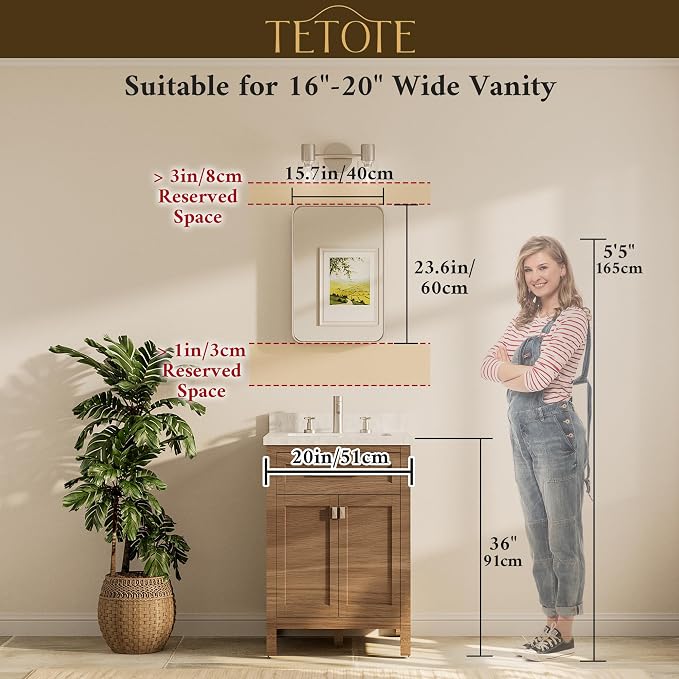TETOTE 16 x 24 Inch Black Frame Mirror, Bathroom Vanity Mirror for Wall, Modern Round Corner Rectangle Matte Framed Mirror 2 Inch Thick(Horizontal/Vertical)