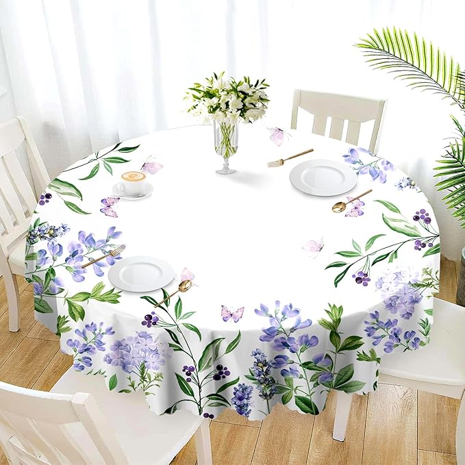 Eikione 70In Round Tablecloth, Floral Tablecloths Polyester Waterproof Stain Wrinkle Free, Indoor and Outdoor Table Cover for Kitchen Party Dining Table