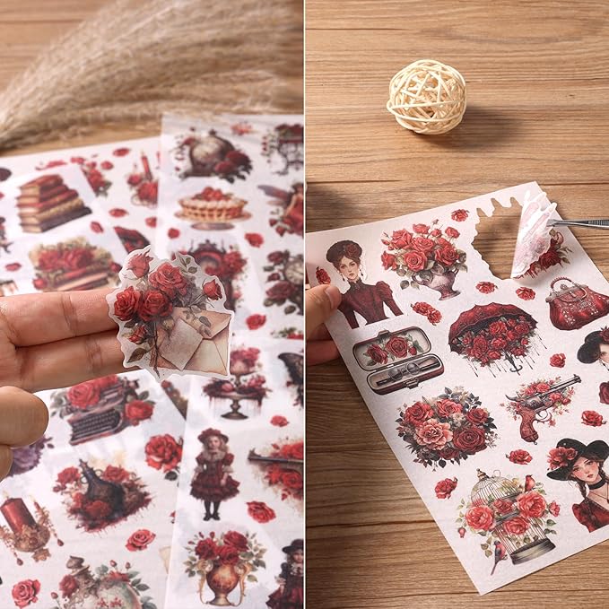 Auguro Vintage Ephemera Sticker 24 Sheets precut 300 washi Stickers Paper Journal Stickers for Adults People Scrapbook Stickers Scrapbooking Supplies