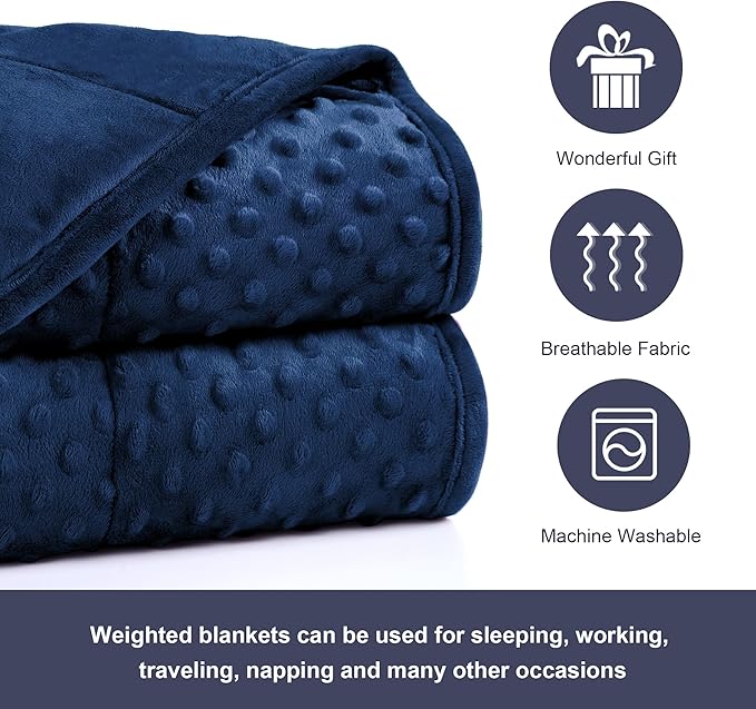 Alomidds Weighted Blanket (60"x80",20lbs Queen Size - Navy), Weighted Blankets for Adults, Cooling Breathable Soft and Comfort Minky, Heavy Blanket Microfiber Material with Glass Beads