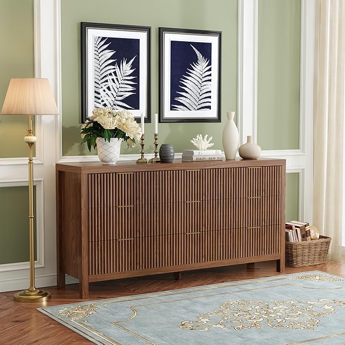 NRITOBY Mid-Century Modern 9-Drawer Dresser for Bedroom, Freestanding Nursery Dresser with Large Storage,Wood Dresser Dining Room, Entryway, Walnut Oak