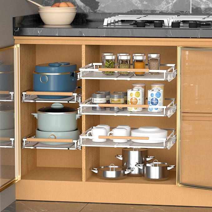 KIKIBRO Pull Out Drawer Cabinet Organizer, Expandable Slide Out Storage Shelves - Heavy Duty, Durable and Smooth Slide-Out, 23" x 40" Wide x 22.5" Deep, 1 Pack