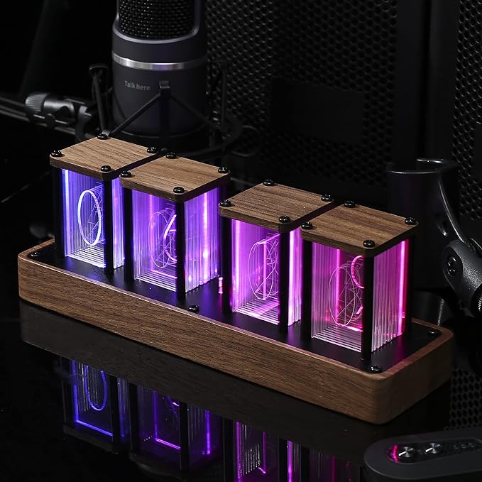 ClocTeck Nixie Tube Clock Walnut Digital Clock, Support Wi-Fi Time SYNC, Alarm & Timer, 12/24H Display, A Retro Gift for Friends