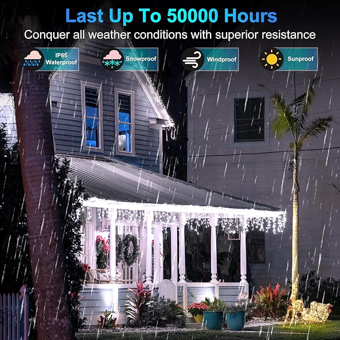 792 LED Christmas Outdoor Lights with 176 Drops, 82ft Hanging Curtain Lights 8 Modes, Christmas Fairy Lighs with Timer & Memory for House Roof Holiday Wedding Holiday Decor (Cool White)