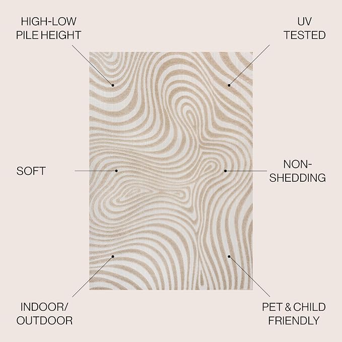 JONATHAN Y Maribo High-Low Abstract Striped Beige/Cream 3x5 Indoor/Outdoor Area Rug for Patio, Backyard, Living Room, Bedroom, Office, Hose-Washable (SCN103D-3)