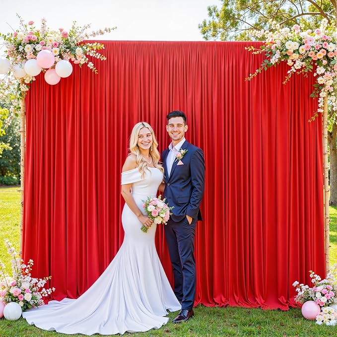 Red Backdrop Curtain for Parties Wedding Wrinkle Free Red Photo Curtains Backdrop Drapes Fabric Decoration for Birthday Party Baby Shower Christmas 5ft x 8ft,2 Panels