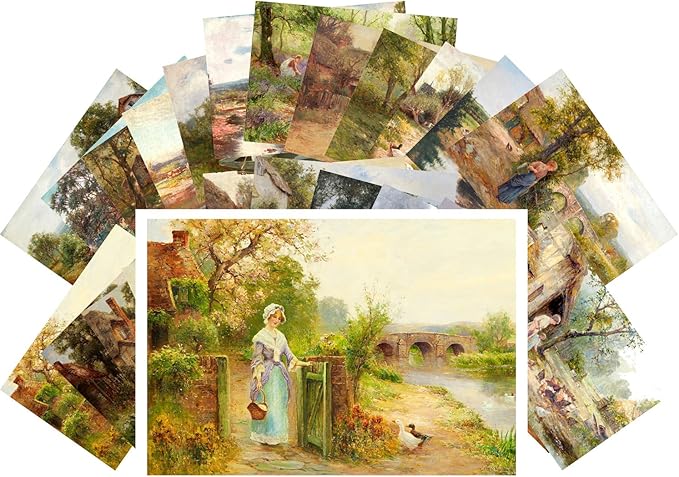 PIXILUV Vintage PostCards 24 pcs Rural Life Pastoral Country Landscapes Vintage Painting