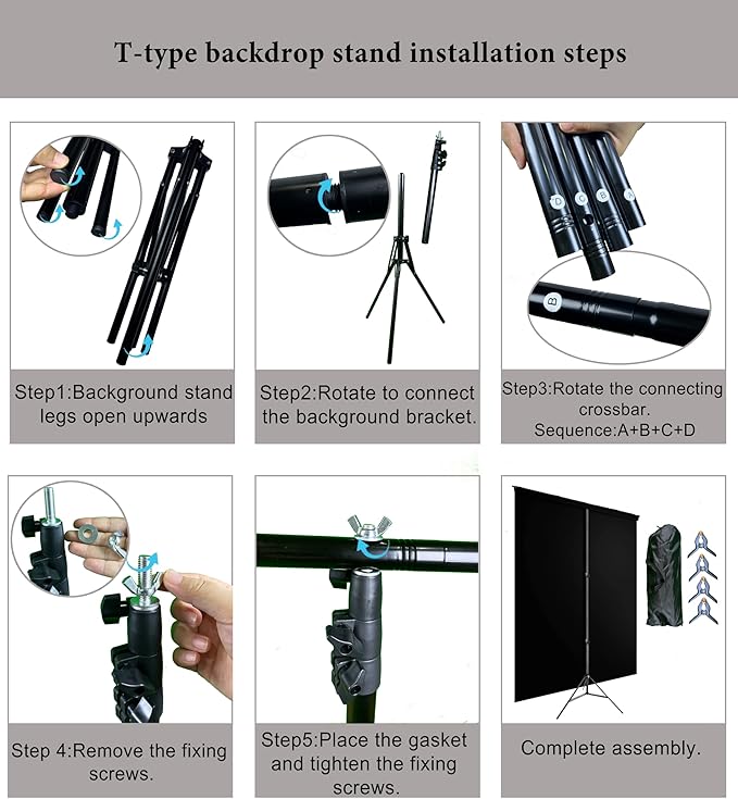 5x6.5ft Portable Black Screen Backdrop Kit with Stand - Includes Carry Bag & Clamps, Foldable Green ScreenBackground for Streaming, Video Recording, Zoom Meetings, Photography
