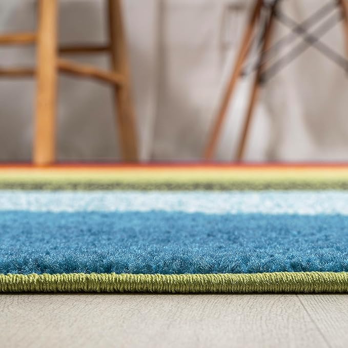 JONATHAN Y Prism Geometric Striped Indoor Area Rug 8x10, Orange/Green/Blue, Modern, Coastal, Easy-Cleaning for Living Room, Bedroom, Kitchen, Pet Friendly, Non-Shedding (DZC101A-8)