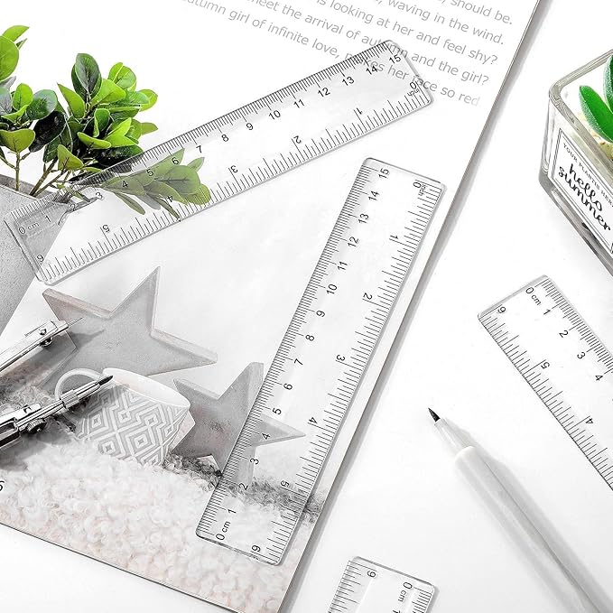 32 Pack 6 Inch Mini Rulers Bulk Plastic Small Rulers with Inches and Centimeters, Drafting Measuring Tool Set for Classroom Kids Student School Office Supplies(6 Inch,Clear)