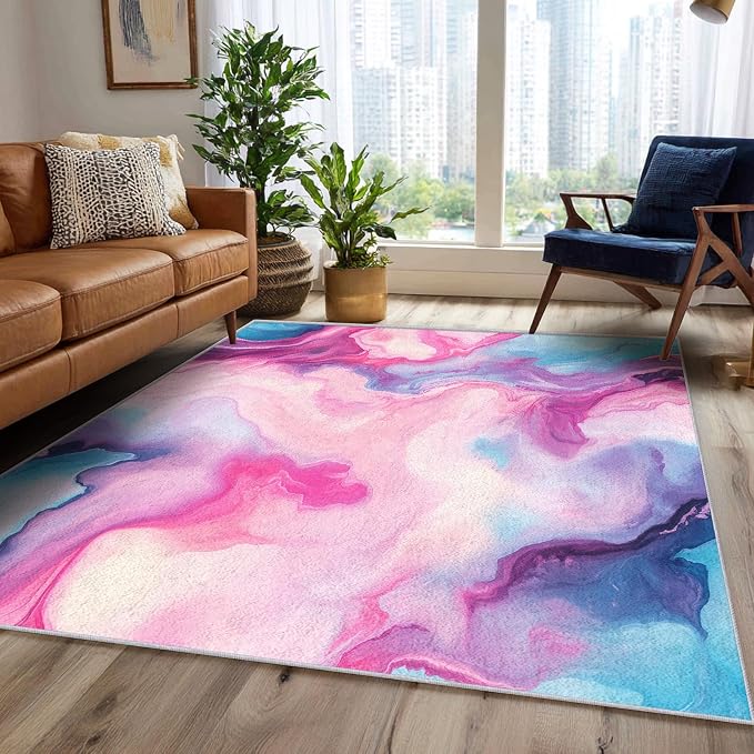 Colorful Marble Fluid Area Rug, Watercolor Abstract Pattern Carpet, Washable Non Slip Low Pile Soft Thin, Living Room Bedroom Home Decor Mat 3x4ft(Small)