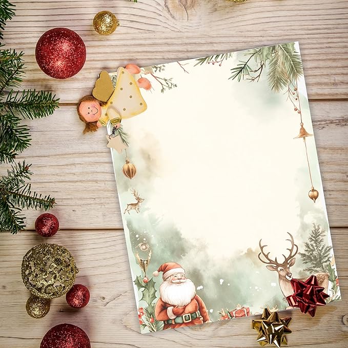 PARTH IMPEX 56 Sheets Christmas Writing Paper 8.5x11 - Letter Size Stationery Holidays Winter Party Looking Santa Letterhead Printer Paper - 120gsm Thick Decorative Double-sided Design