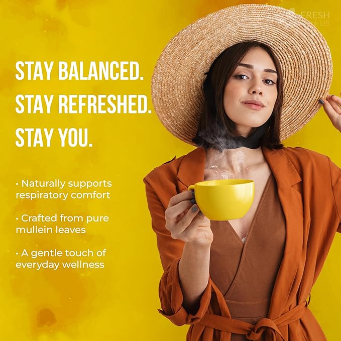 FreshDrinkUS, Premium 10 Mullein Leaf Tea Bags For Lungs, 100% Natural & Pure from Mullein Leaves. Loose Leaf Mullein Herbal Tea. Made with Natural Material Tea Bags. No Sugar, No Caffeine, No Gluten, Vegan.