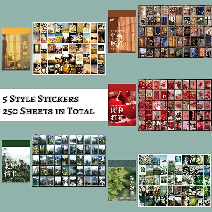 Daoeny Elegant Style 450 Pieces Washi Sticker Set, 9 Theme Scrapbooking Decals for DIY Arts and Crafts, Wall Decoration