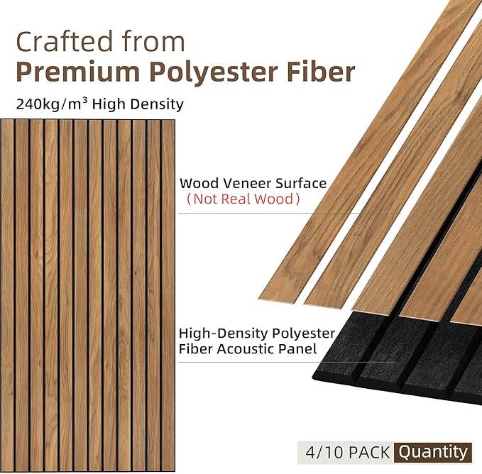 TO-TH Wood-Look Acoustic Wall Panels, 10 Pack 47.2” x 23.6” Acoustic Panels, Decorative Sound Absorbers Sound Dampening Panels for Home, Office, Basement, Rustic Teak