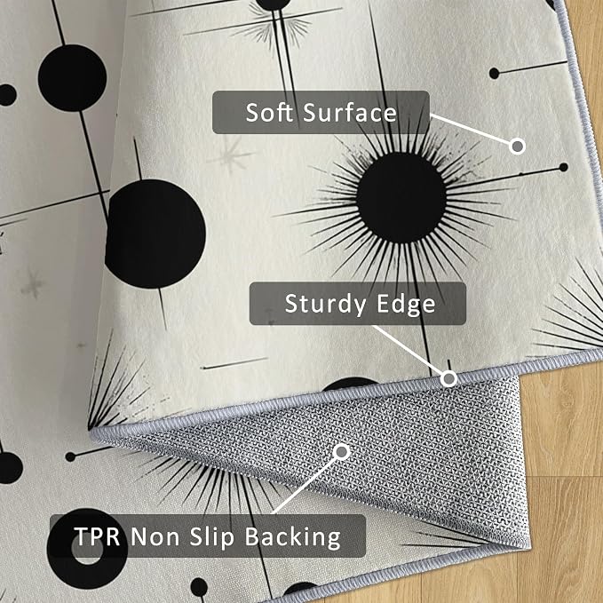 Starburst Rug Large 7x10 Retro Mid Century Modern Pattern Area Rugs for Living Room, Bedroom, Starburst Home Decor Accessories Indoor Carpet, Non Slip & Machine Washable