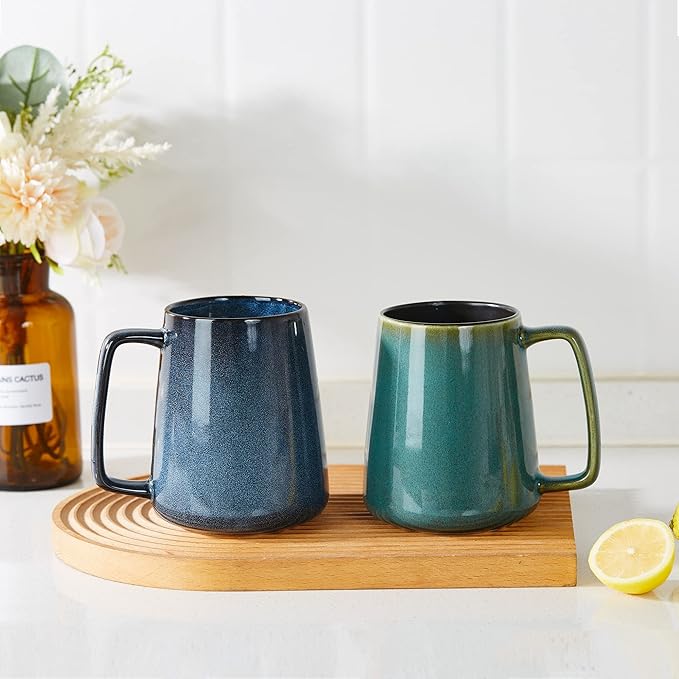 HYTYSKAR Large Ceramics Coffee Mugs, 24 OZ Large Handle Coffee Mugs, Extra Large Tea and Coffee Cup for Office and Home, Microwave and Dishwasher Safe (24 OZ Blue)