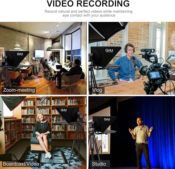 GVM Teleprompters for Digital Cameras/camcorders Portable 18.5'' Teleprompter Kit with Remote Control & App,Solid Aluminum Constructions,Colorless Spectroscope,Ultra HD Wide-Angle Lens