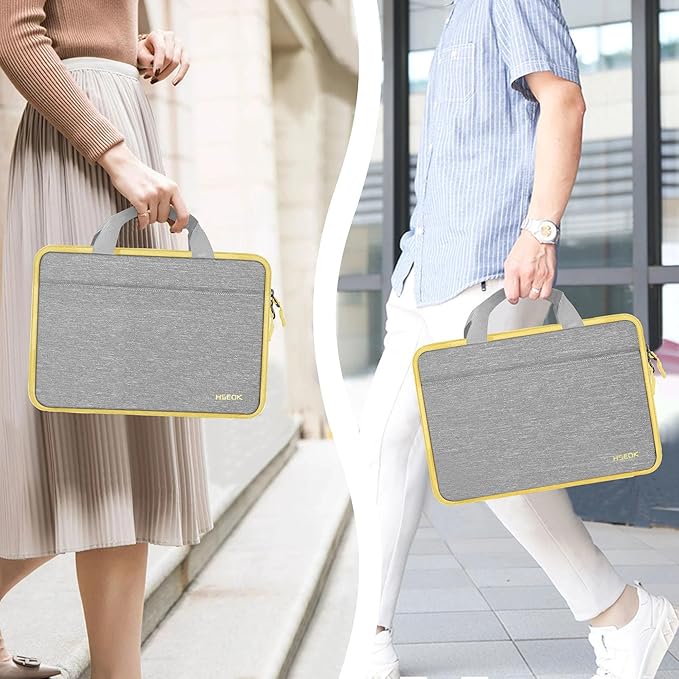 Hseok Laptop Case 13.3-14 inch Breifcase Handbag, Water-Resisten & Shockproof Laptop Sleeve Compatible with MacBook Pro 14",MacBook Air/Pro 13.3"and 13"-14" HP,Dell,Lenovo,Asus,Acer,Light gray-yellow