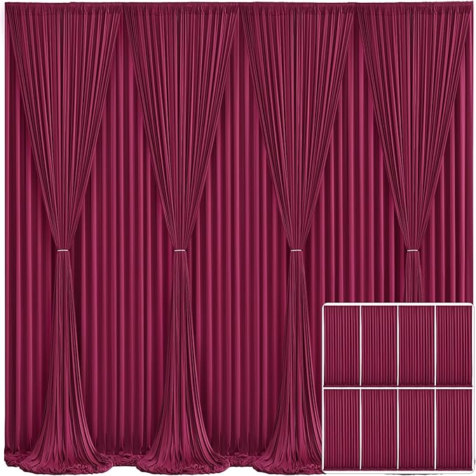8 Panels Burgundy Backdrop Curtain for Wedding Parties Wrinkle Free Maroon Photo Curtains Backdrop Drapes Fabric Decoration for Birthday Bridal Shower Ceremony 40ft(W) x 10ft(H)