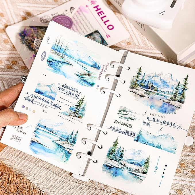 AuriicLeaf Large Scenery PET Sticker Set, 60Pcs Nature and Countryside Stickers for Scrapbooking, Journaling, DIY Crafts, and Art Supplies