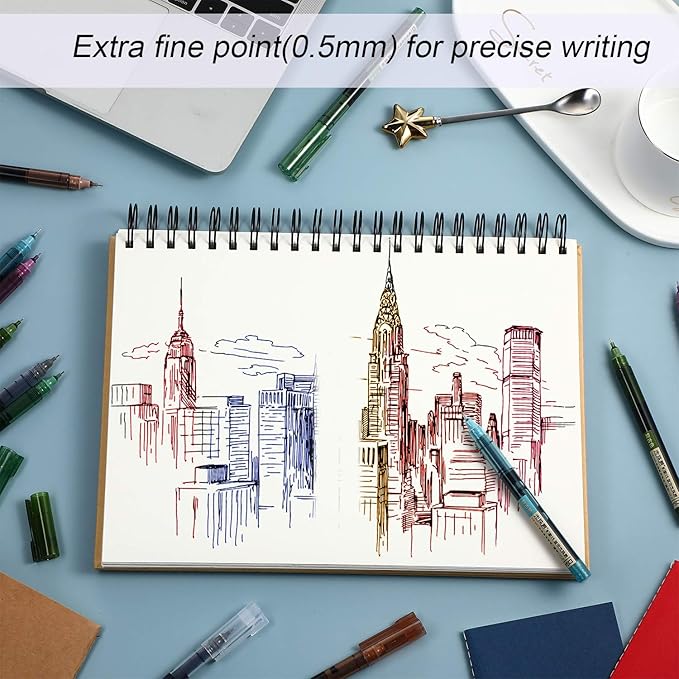Frienda 12 Pieces Rolling Ball Pens 0.5 mm Japanese Quick Drying Fine Point Pens Liquid Ink Smooth Writing for Office Student Back to School Supplies