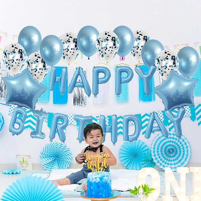 Light Blue Ballooons Happy Birthday Balloons Banner 16 Inch Aluminum film Letters Balloons for Party Decoration Scene Arrangement Balloon Birthday Event Celebration Decorations