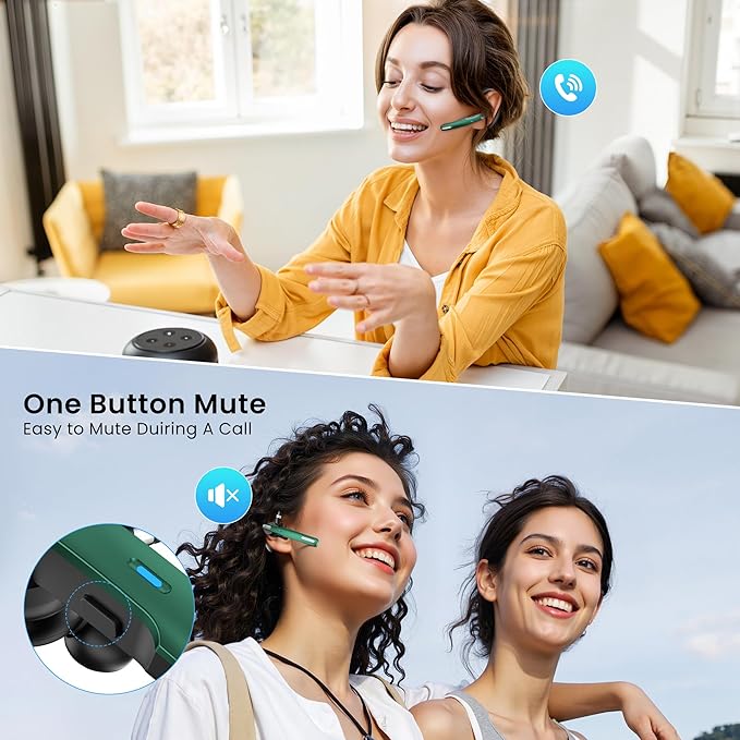 ICOMTOFIT Bluetooth Headset, Wireless Bluetooth Earpiece V5.0 Hands-Free Earphones with Built-in Mic for Driving/Business/Office, Compatible with iPhone and Android (Green)