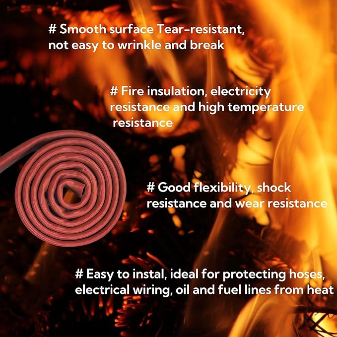 1/2"(12mm) ID Heat Shielded Fire Thermo Armor Fire Sleeve Silicone Coated Fiberglass for Automotive Hose Lines & Electrical Wiring Red, 5 feet