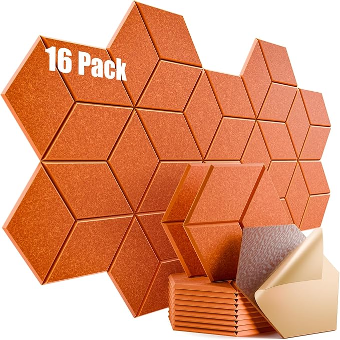 16 Pack Self-Adhesive Acoustic Panels 12" X 10" X 0.4" - Sound Proof Foam Panels for Wall with High Density, Y-Lined Design, Flame Resistant, Absorb Noise and Eliminate Echoes(Tangerine)